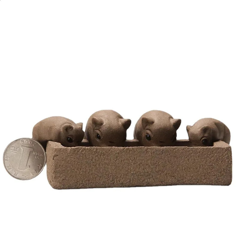 Yixing Clay Tea Pet Four Piglets Sculpture Gongfu Tea Ceremony Decor Chinese Decor figurine for tea ceremony tea pet 250805