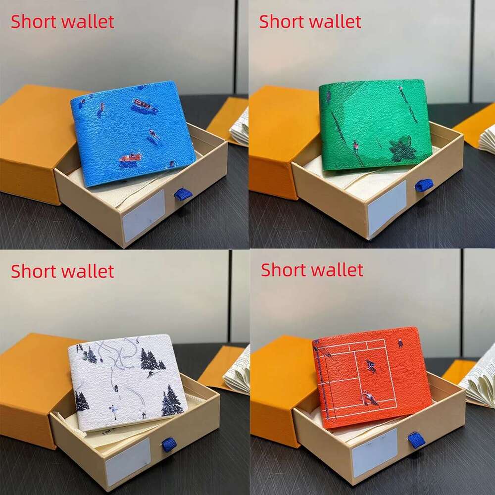 Ski Swim men women bifold leather short wallet Tennis Golf Resort Collection Borrowing pocket sized sports scene prints fashion style Purse credit card holder