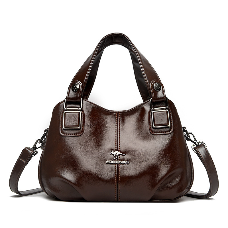 Oil Wax Leather Handbag for Middle-aged Women, Trendy Commuter with Multiple Compartments, Large Capacity Single Shoulder Crossbody Bag ddmymoon