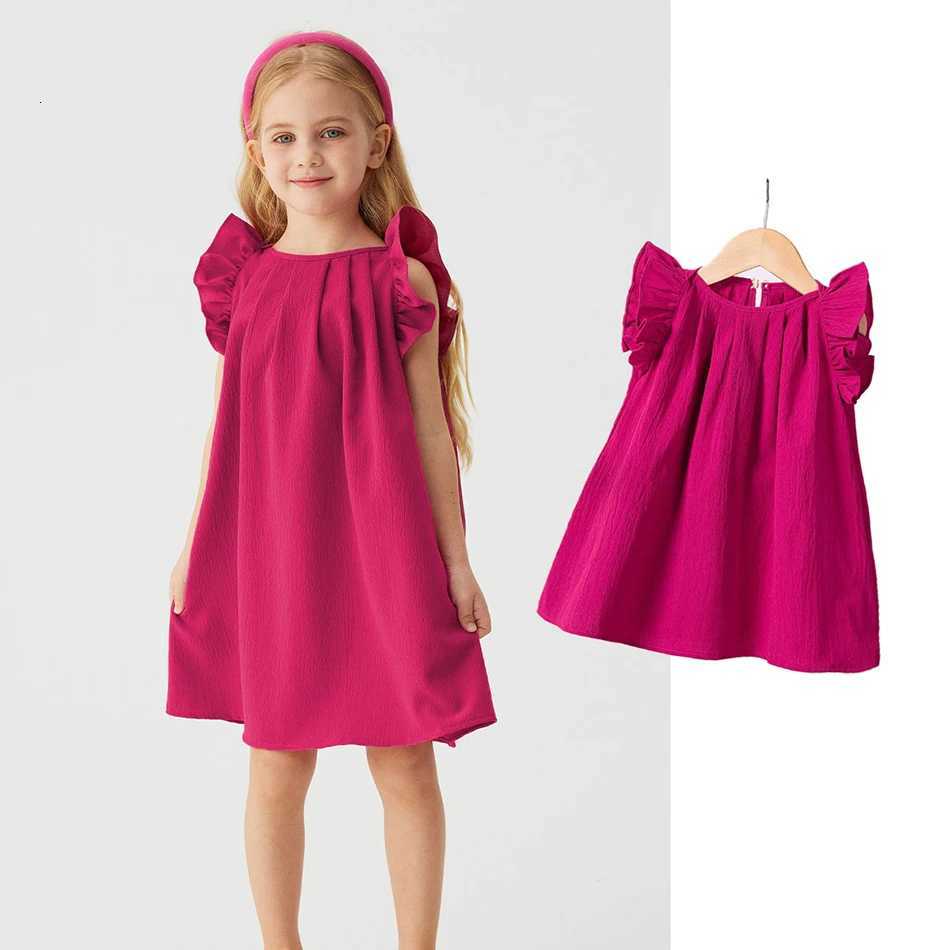 Summer Dress Fashion Casual Ruffled Sleeve Solid Dress Childrens Clothing Baby Girl Dresses Kids Versatile Childrens Apparel W250811