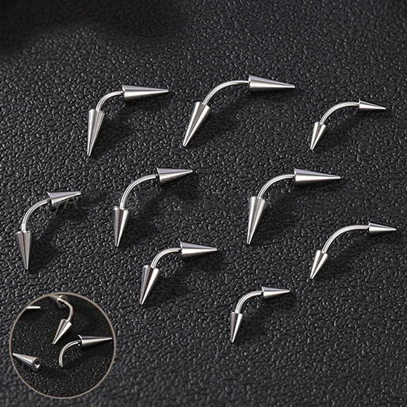 6pcs Spike Eyebrow Piercing Jewelry Stainless Steel Curved Barbell Eyebrow Tragus Lip Rings Earrings For Men 250807