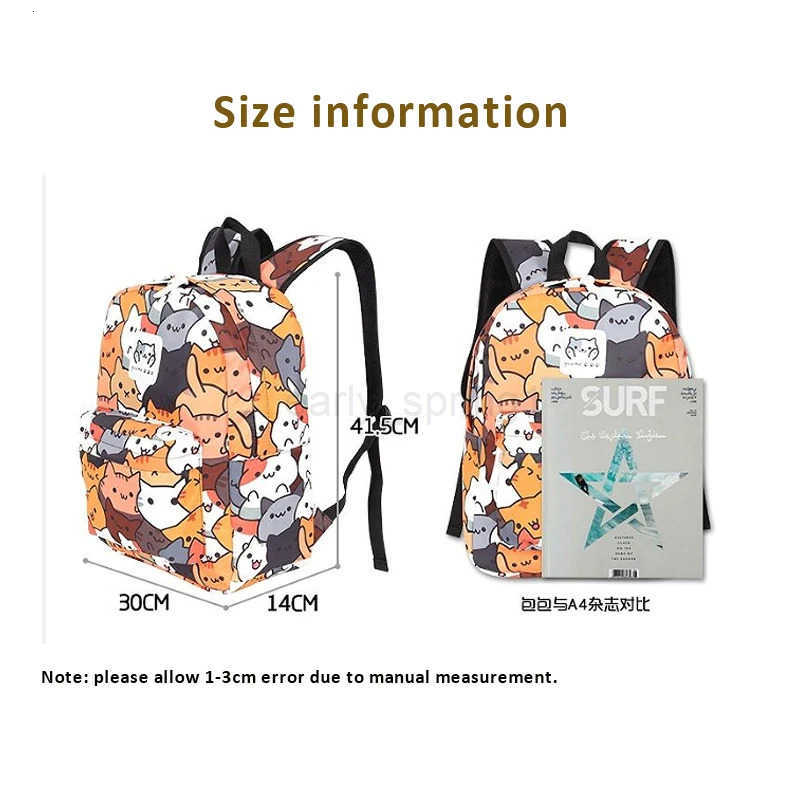 Cute Cat Boys Girls Book Bag School Backpack Travel Mochila Rucksack Student Anime Backpacks T250811