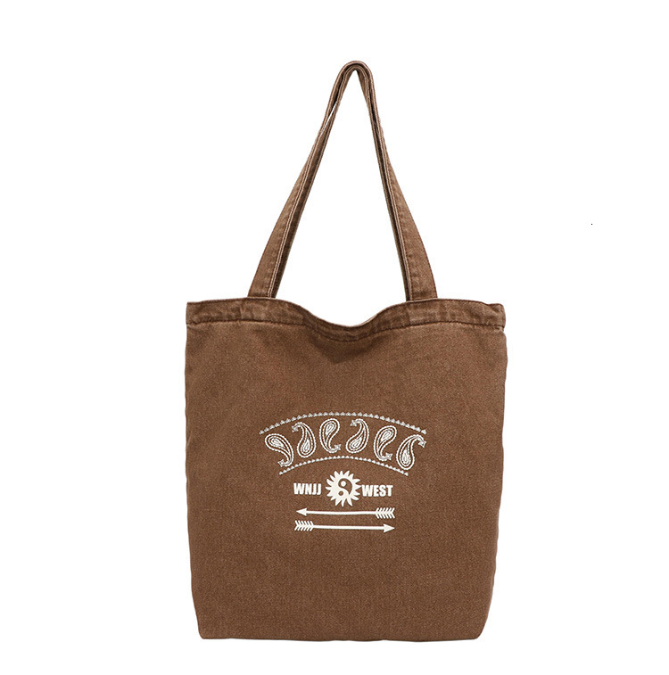 WEST New Large Capacity Washed Canvas for Men and Women, Lazy Style Ins Tote Denim Shopping Bag ddmymoon