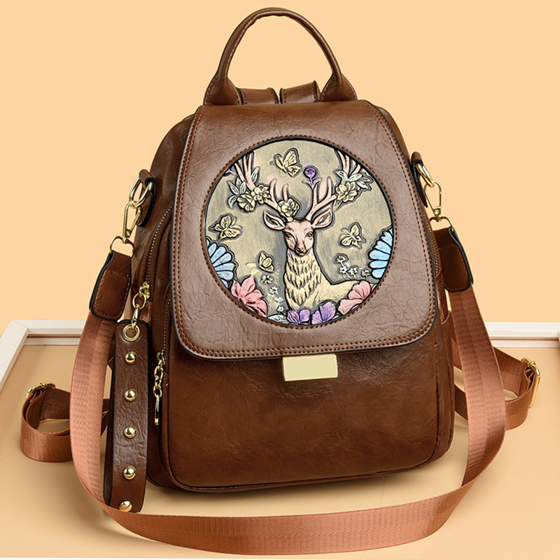 National Style Embossed Women, New Lightweight Multi-Functional Small Backpack for Travel, Leisure, and Students ddmymoon