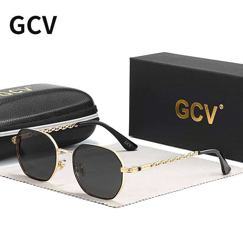 GCV Brand Classic Retro Women's Rectangular Square Metal Frame Glasses, Sunglasses, Polaroid Lenses, Box Sunglasses Glasses
