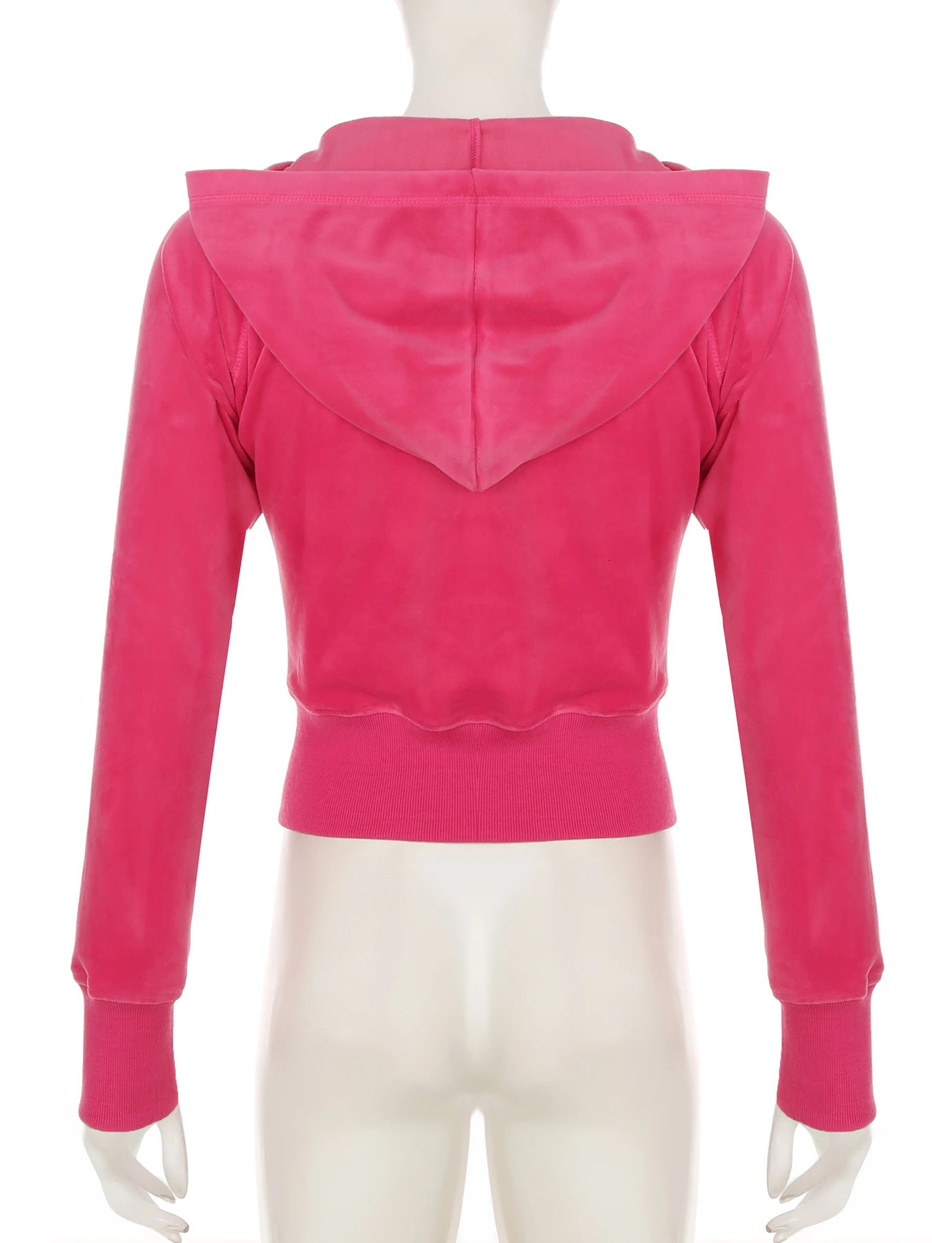 Rockmore Y2k Zip Up Cropped Hoodie Solid Velvet Goth Jacket Aesthetic Vintage Slim Autumn Coats Retro 2000s Long Sleeve Top Chic 250809