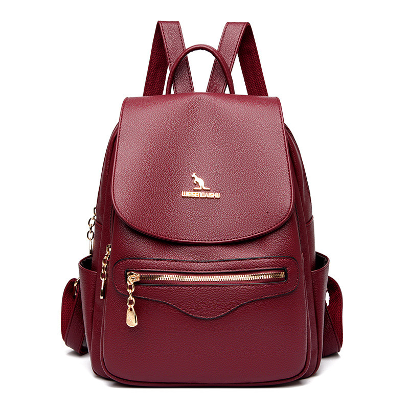 Soft Leather Double Shoulder Women's 2025 New Simple Versatile Large Capacity Commuting Outdoor Travel Student Backpack ddmymoon