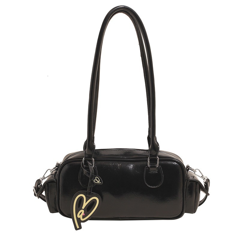 2025 Autumn New Women s Shoulder Bag Oil Wax Leather Women s Bowling women bag s Bag New Heart Pendant Large Capacity Women s Crossbody Bag Autumn New