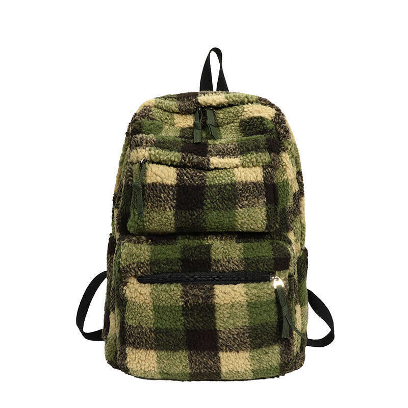Designer Bags Autumn Winter Rainbow Plush Backpack Women, Style Plaid Furry Double Shoulder Bag For Girls