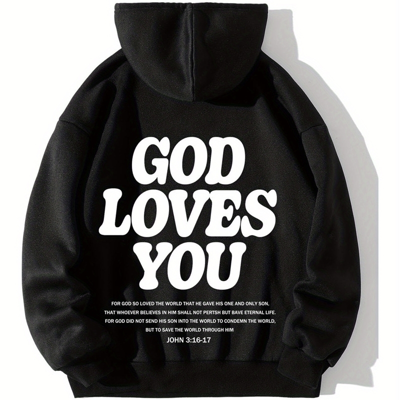 MenS Oversized Christian Hoodies Letter Graphic Print Drawstring Pullover Loose Fit Sweatshirt with Pocket 250716