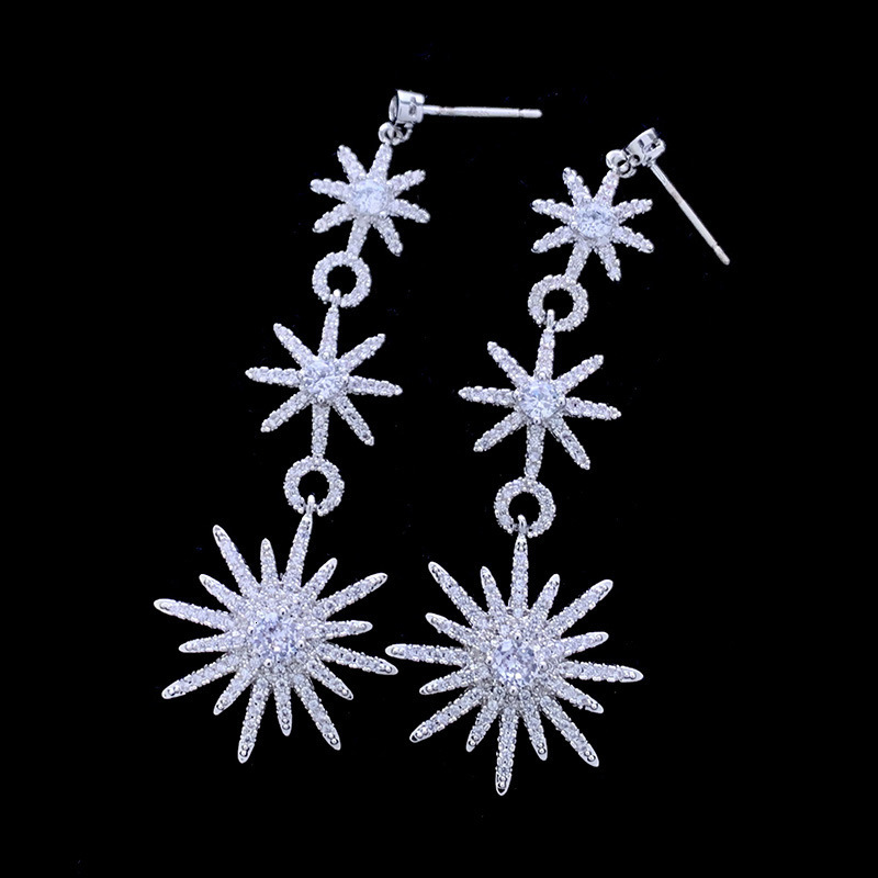 Free Shipping Designer Luxury Jewelry European And American Style Long Octagonal Star Women's Earrings Elegant And Creative Zircon Earrings Fashi