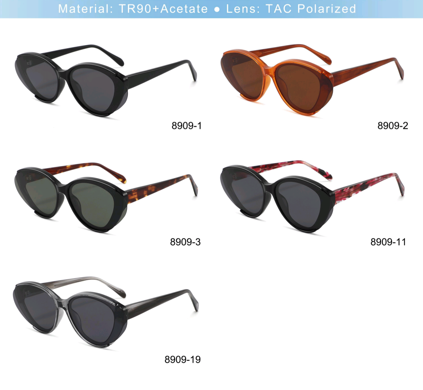 Trendy cat-eye sunglasses bold TR90 frames women men's UV400 protection anti-glare scratch-resistant shopping rooftop adjustable nose pads busine