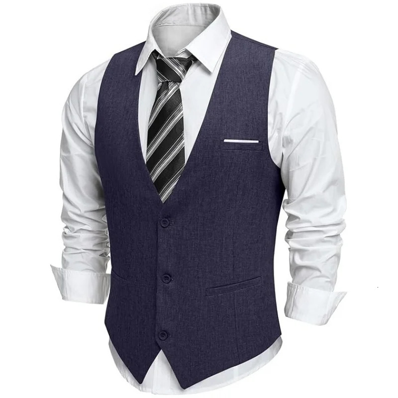 Mens VNeck Suit Vest with Pockets | FormalCasual Waistcoat for WeddingBusinessTuxedo Gilet Style Office Wear 250809