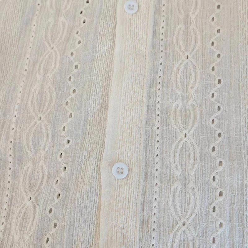 Shirts for men Apricot Handsome Lapel Men Blouse Vacation Hollow Out Sexy Fashion Men Clothing Male Mesh Long-sleeved Shirts 250811