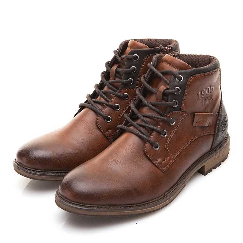 Fashion Retro Ankle Leather Men Boots High-Top Side Zipper Tooling Black Brown Boots Classic Outdoor Desert Boots Autumn Shoes W250811