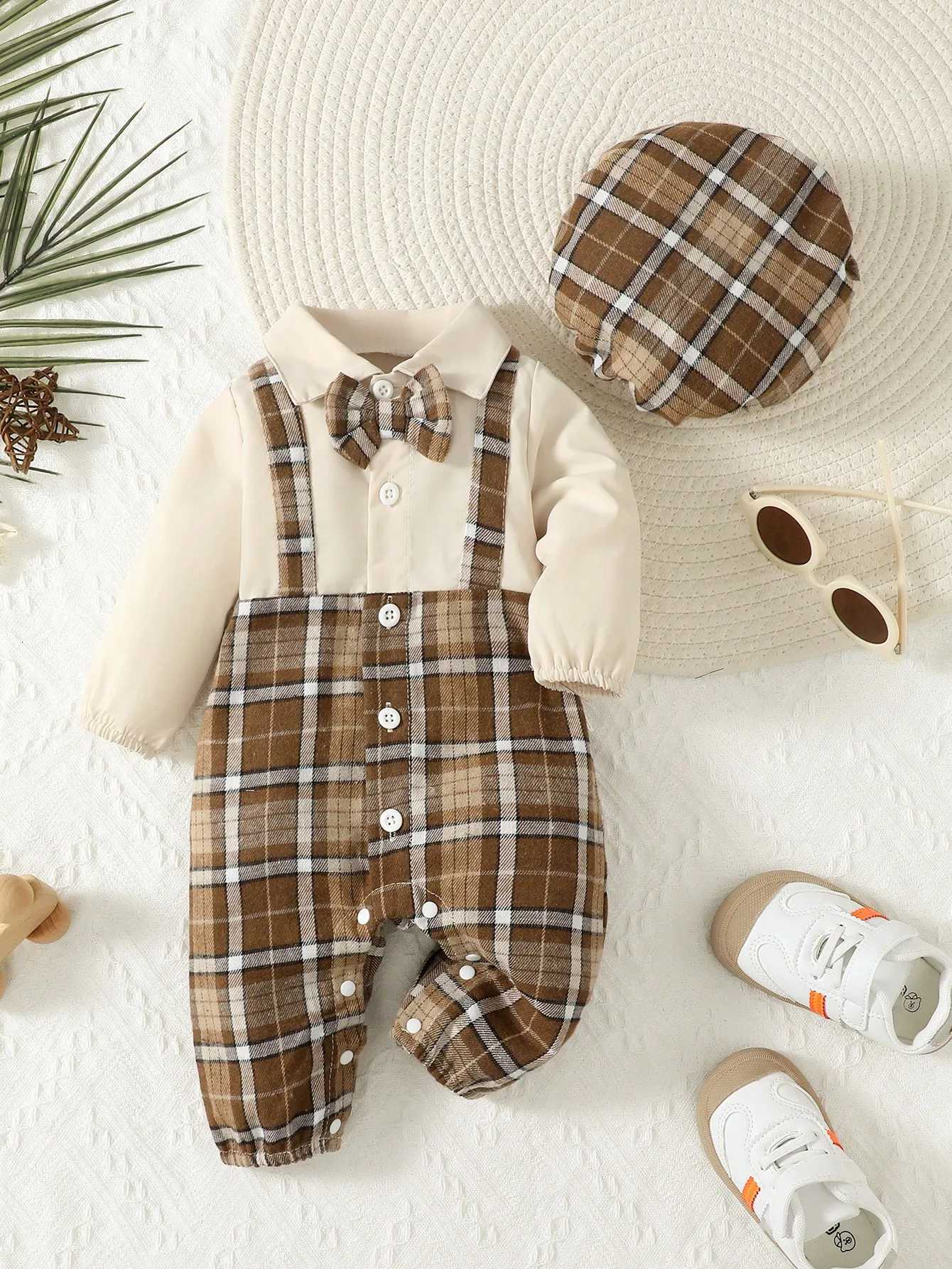 Two-Piece Baby Boy 1-24m Lapel Suspenders With Bow Gentleman Jumpsuit And Holmes Hat Spring And Autumn Z250811
