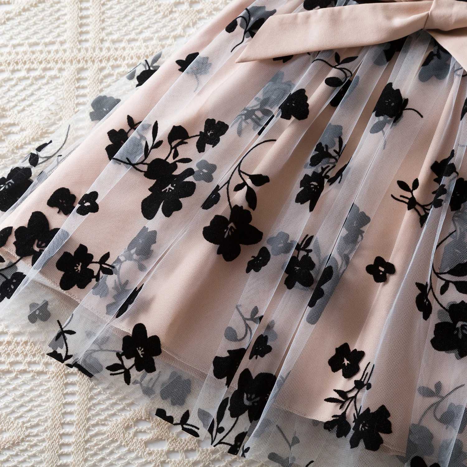 Black Rose Flower Dress for Girls from 3 to 8 Years Summer Casual Girl Clothes with Ruffles Tulle Elegant Princess Birthday Party Dress W250811