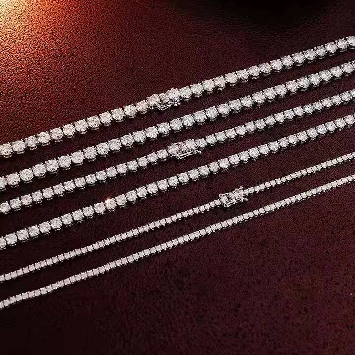 Hot Selling S925 Silver 2mm 3mm 4mm 5mm 6mm D VVS Round Moissanite Diamond Tennis Chain Wedding Necklace for Men Women