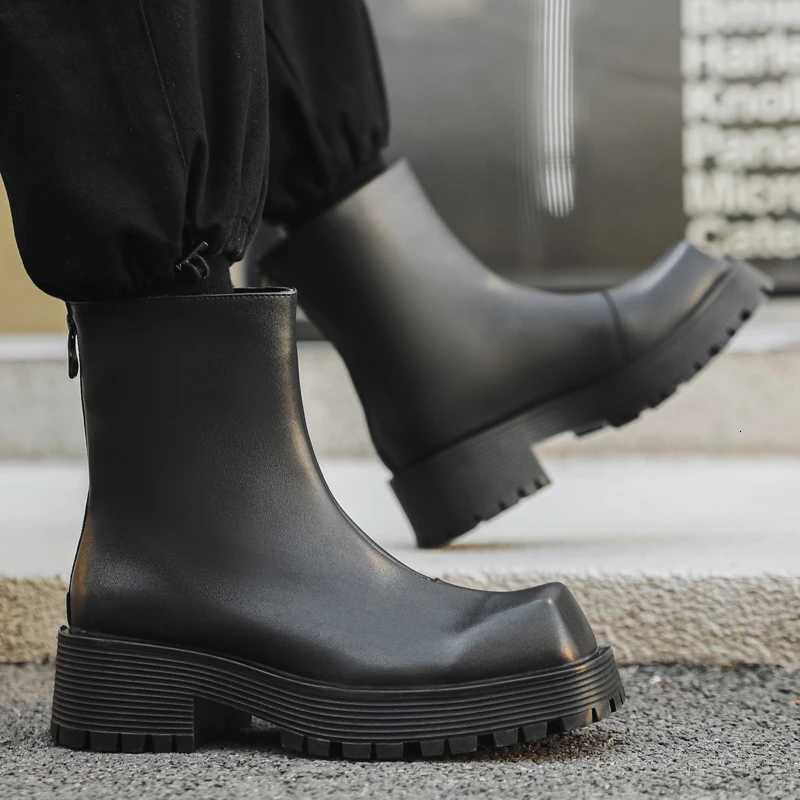 Large Size Men Fashion Punk Rock High Chelsea Boots Designer Square Toe Shoes Cowboy Autumn Winter Boot Platform Leather Botas W250811