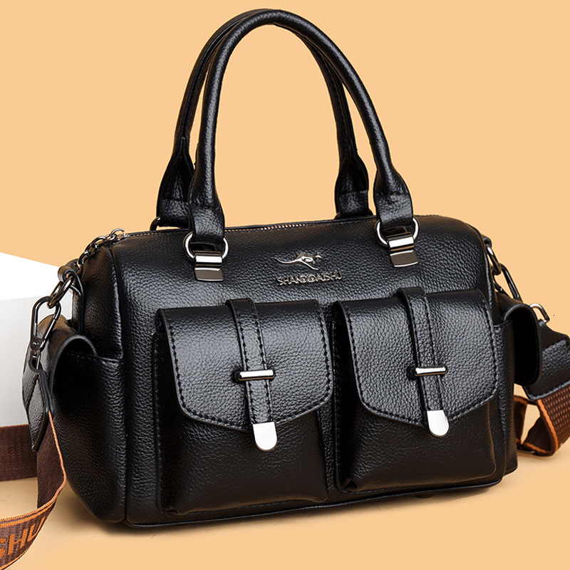 Soft Leather Boston Women's Handbag New Simple Commuter Multi-Pocket Large Capacity Shoulder Crossbody Bag ddmymoon
