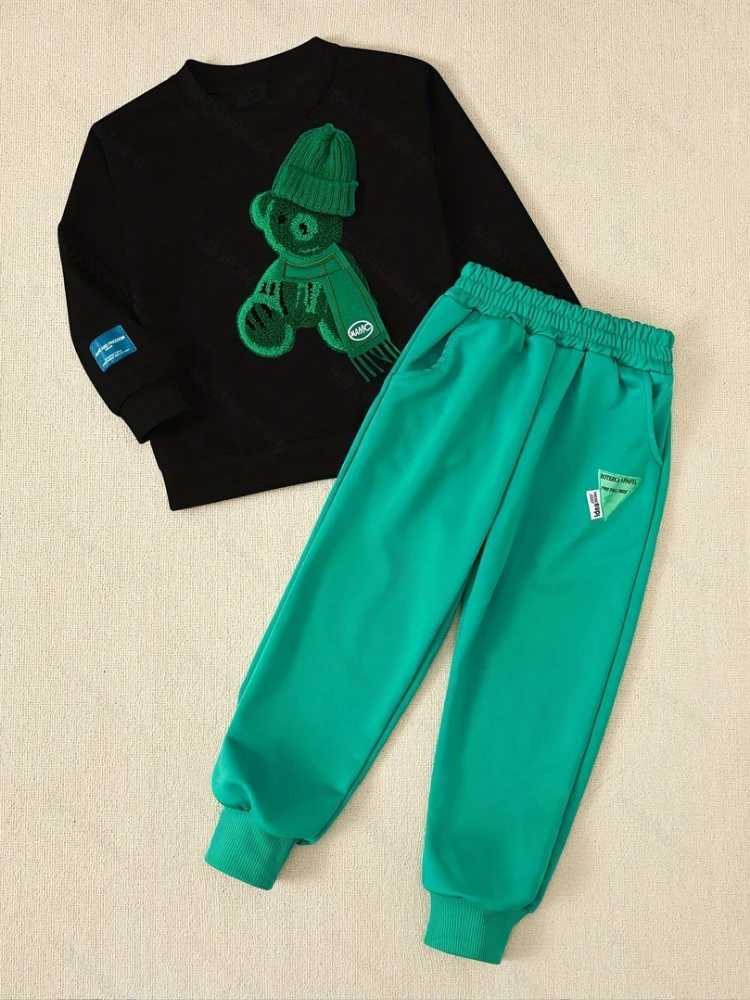 Autumn Children Boy Clothes Set Baby Girls Embroidery Bear Sweatshirts Pullover Top and Pants Suit Teenage Tracksuits Z250811