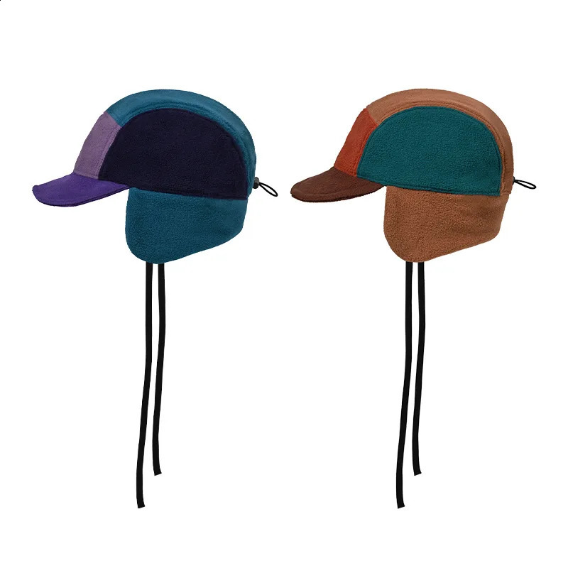 Custom Unisex Color Matching Fleece Bomber Hats Women Warm Lei Feng Hat Winter Ear Protectors Five Panel Baseball Cap 250808