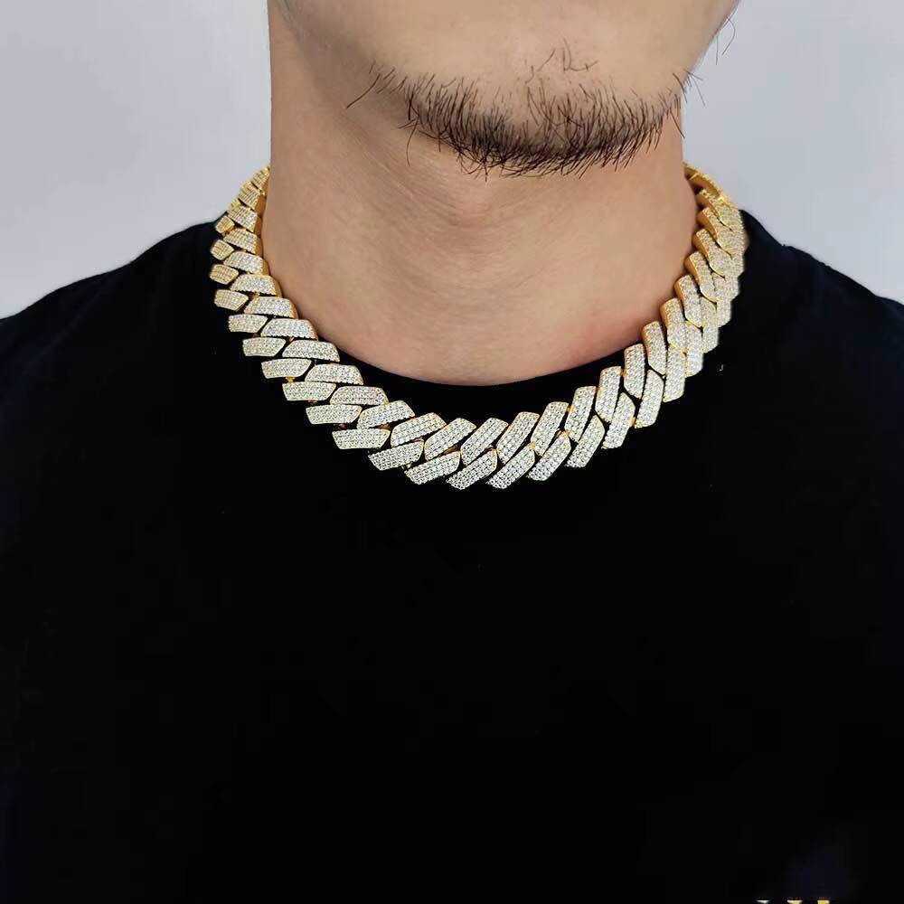 Men Hip Hop Jewelry 20mm Cuban Chain Necklace Gold Plated Iced Out Cz Prong Cuban Link Chain Necklace Diamond Cuban Chain