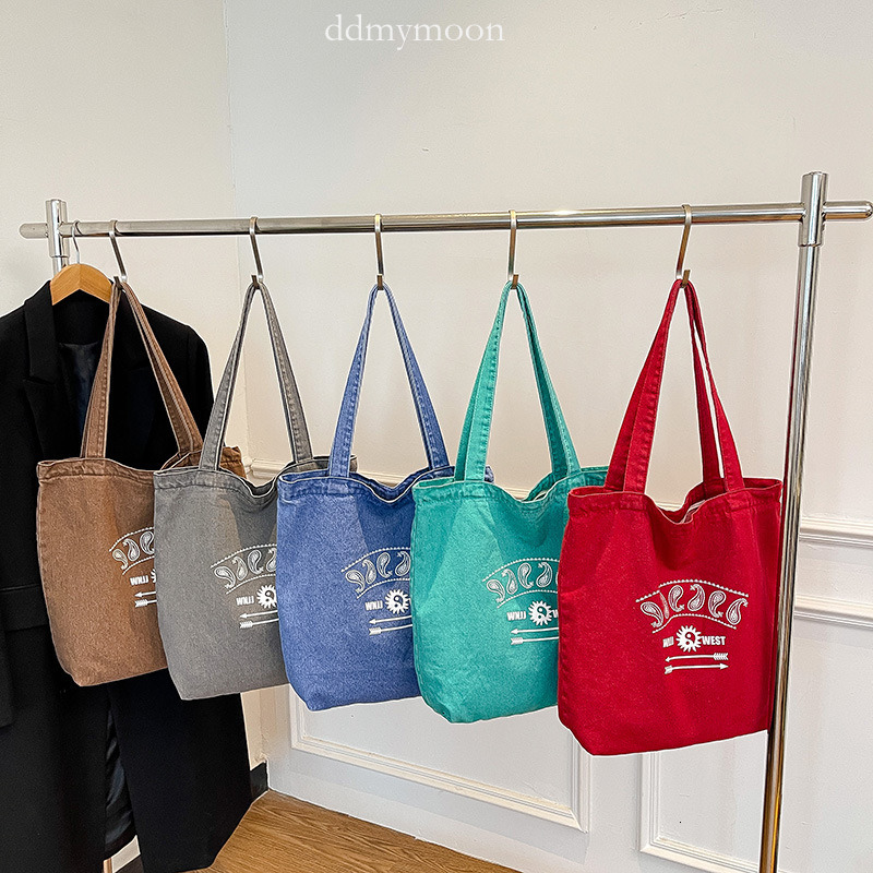 WEST New Large Capacity Washed Canvas for Men and Women, Lazy Style Ins Tote Denim Shopping Bag ddmymoon
