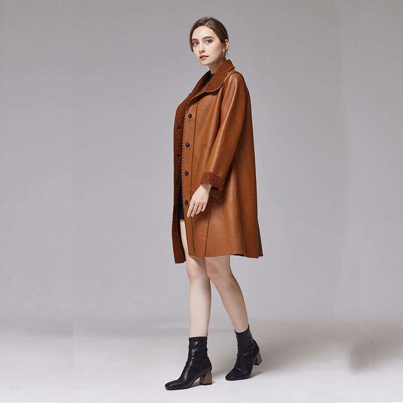 Women's Clothing Autumn And Winter New Leather Jackets Women, Mid Length PU Ladies Slim Fur Windbreaker For Women