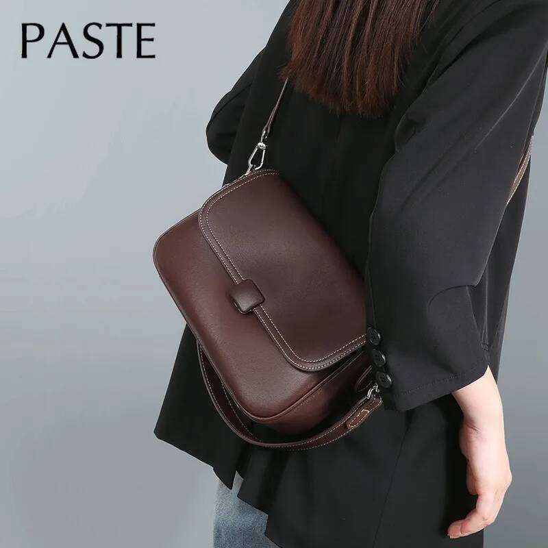 Hit Thread Design Coffee Color Women Messenger Casual Cowhide Leather Female Crossbody Bag High Quality Purse
