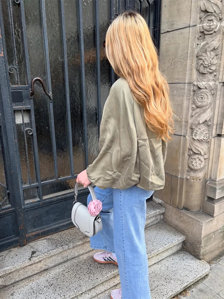 Street Loose Jackets Women Fashion Pleated Lapel Batwing Long Sleeve Female Coats 2025 Spring Summer Y2k Zipper Lady Outwears 250811