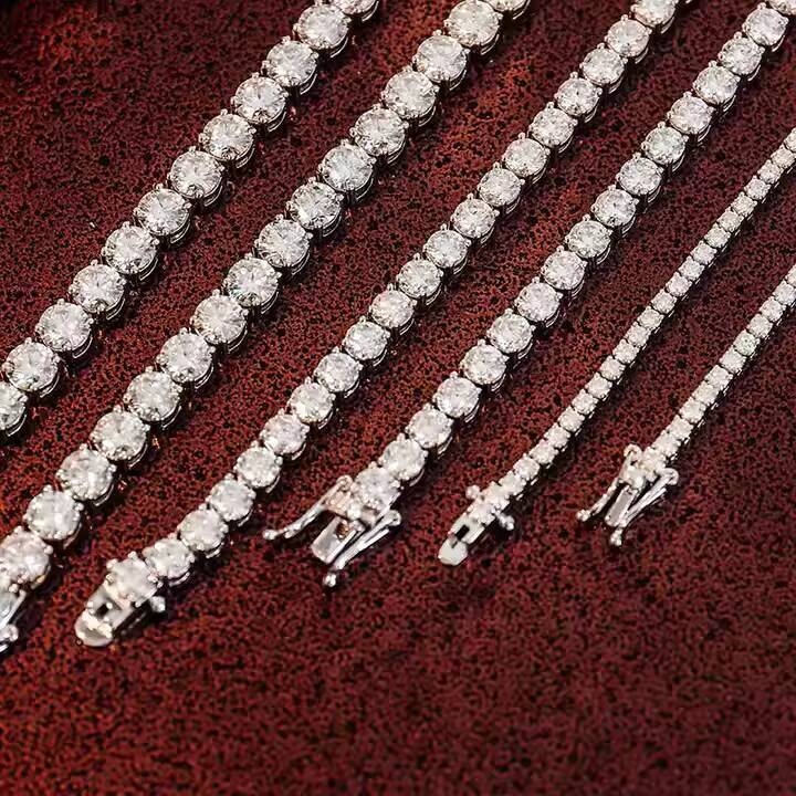 Hot Selling S925 Silver 2mm 3mm 4mm 5mm 6mm D VVS Round Moissanite Diamond Tennis Chain Wedding Necklace for Men Women
