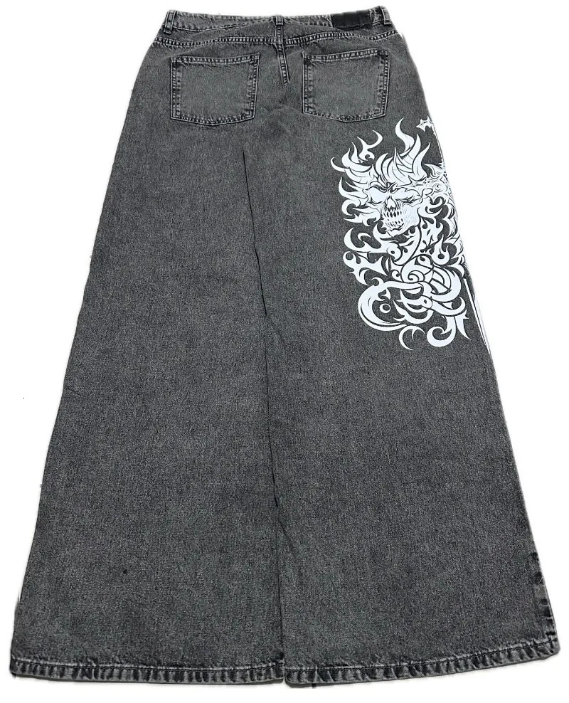 Y2K Fashion Gothic Oversized Pattern Printing Old Baggy Jeans Men Harajuku Hiphop Casual Joker High Waist Wide Leg Pants 250809