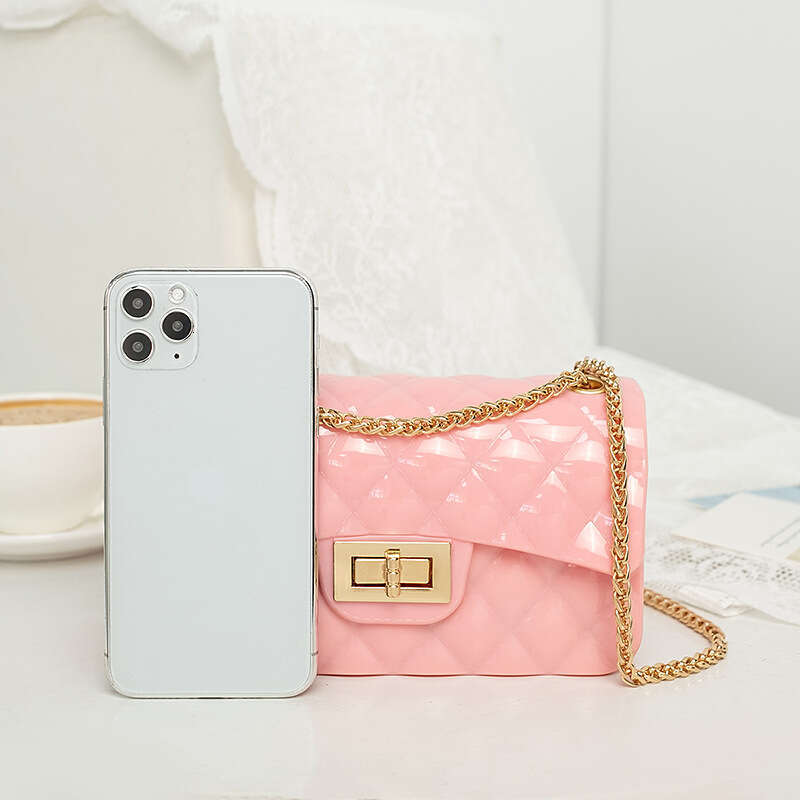 dhessentials 2022 Jelly Silicone Diamond Chain Large Capacity Shoulder Phone Women's Crossbody Bag