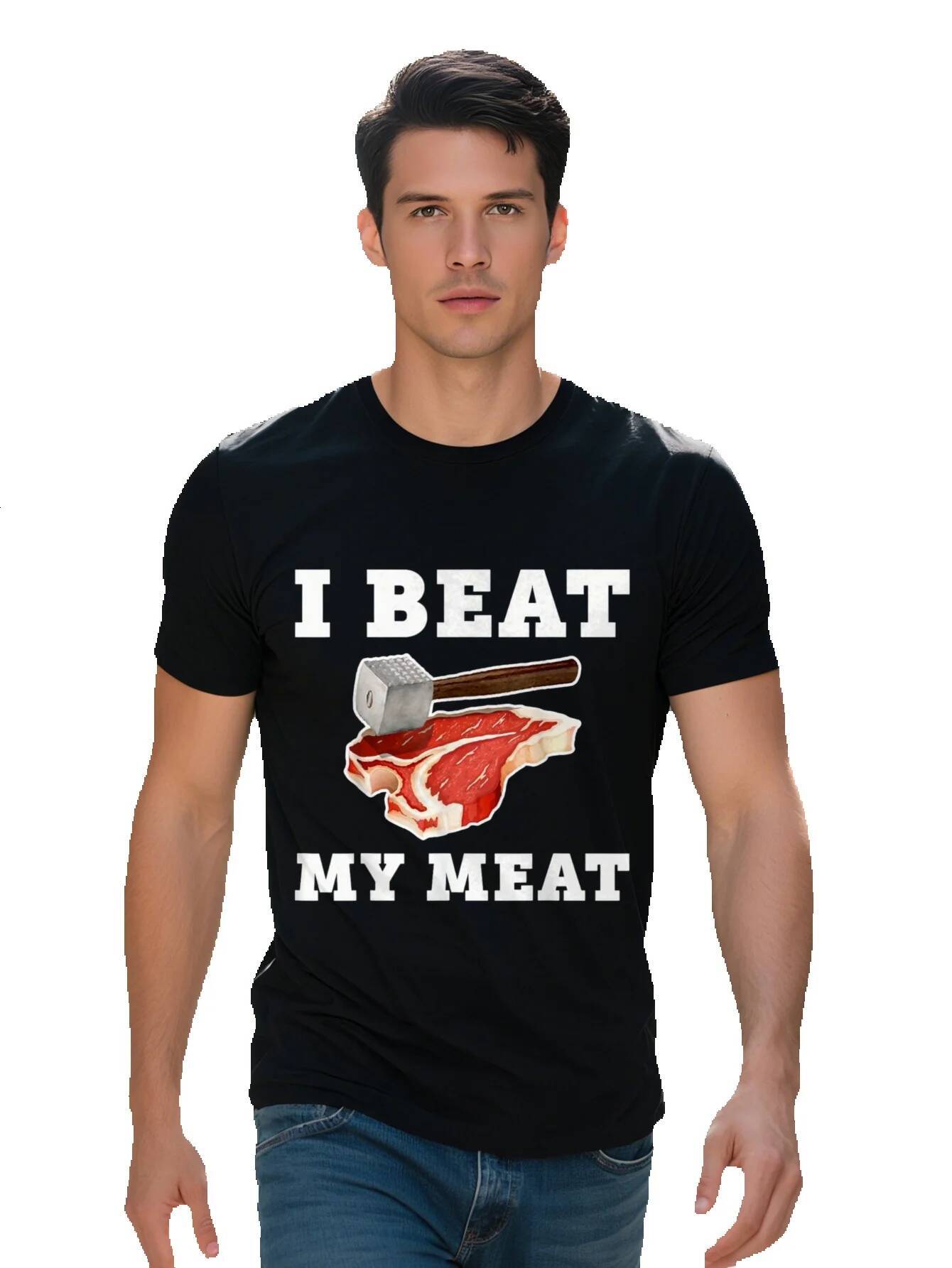 Men's T-shirt Cotton I Beat My Meat Funny Steak Hammer Pun Men Women Cook Tshirt T Shirt f770f c00eb
