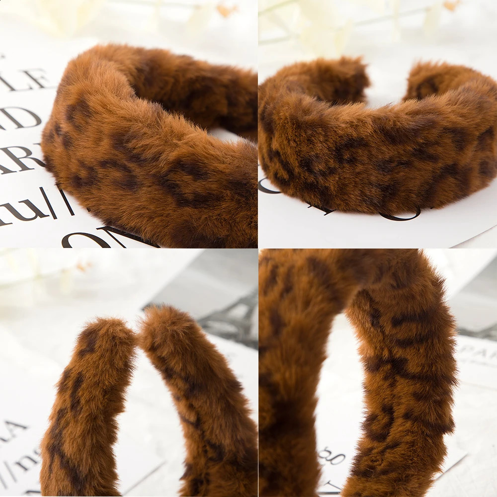 Leopard Velvet Headbands Plush Wide Women Solids Hair Hoop Bands Winter Girls Dress Elastic Hairbands Hair Accessories Headwear 250805