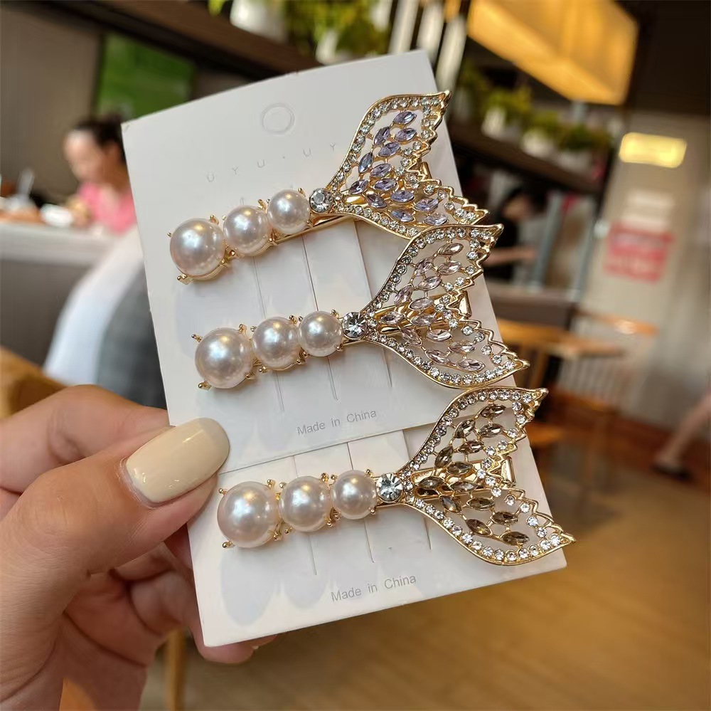 Hair Clip Big Barrettes Fishtail Pearl Hair Pins Crystal Bling Fashion Duck Hair Clips Headwear Fashion Jewelry Gift