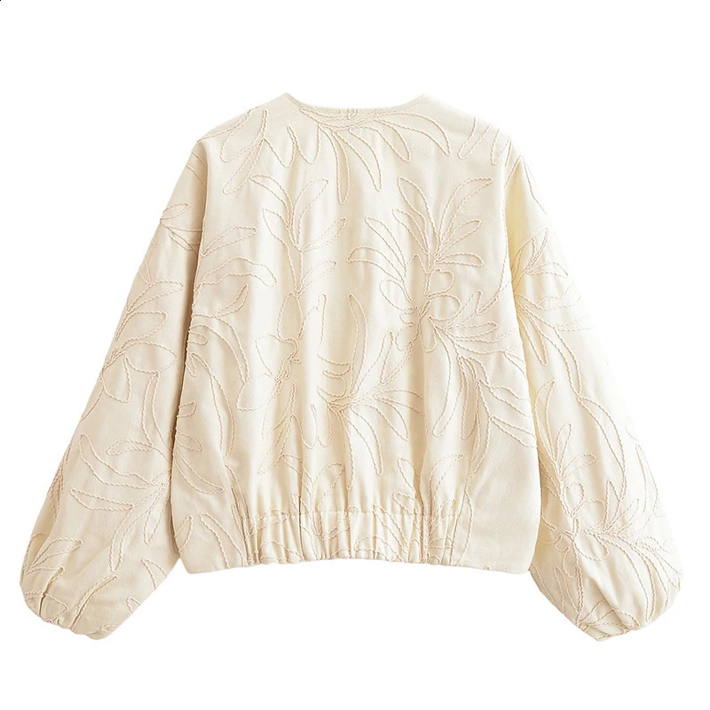 YENKYE Women O Neck Long Sleeve Embroidery Jacket Front Zipper Loose Crop Bomber Outerwear Lady Commuting Casual Outfits 250804