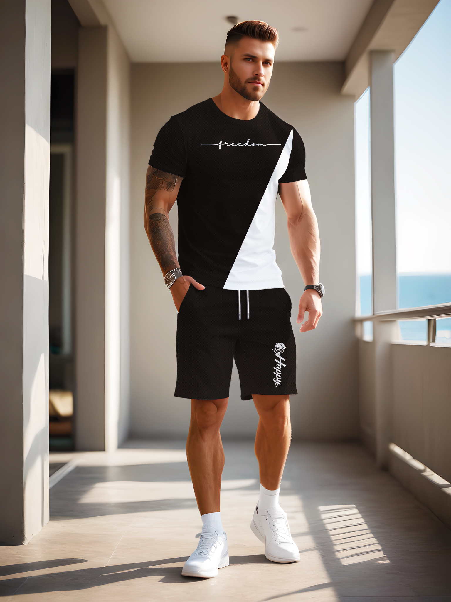 Custom Mens Alphabet Pattern Outfit Ensemble Breathable quick drying fabric - TZFP-63-TZ-LMN-00005