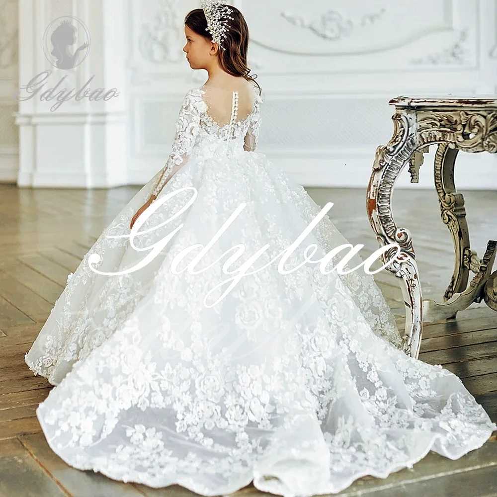 Flower Girl Dress Bows Children Long Sleeve For Weddings Party Princess First Holy Communion Formal Tulle Ball Gown W250811