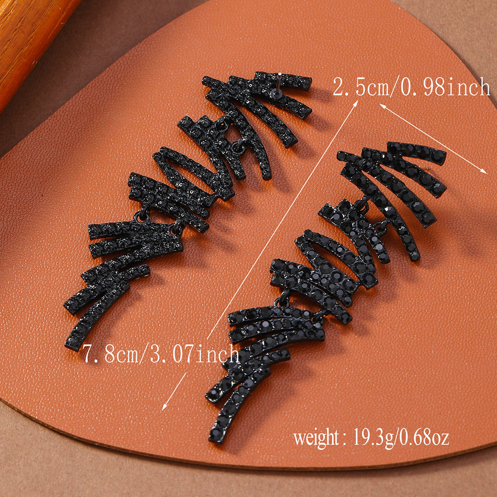Fashionable Banquet Dress with Geometric Creative Irregular Tassel Long Alloy Inlaid Diamond Earrings