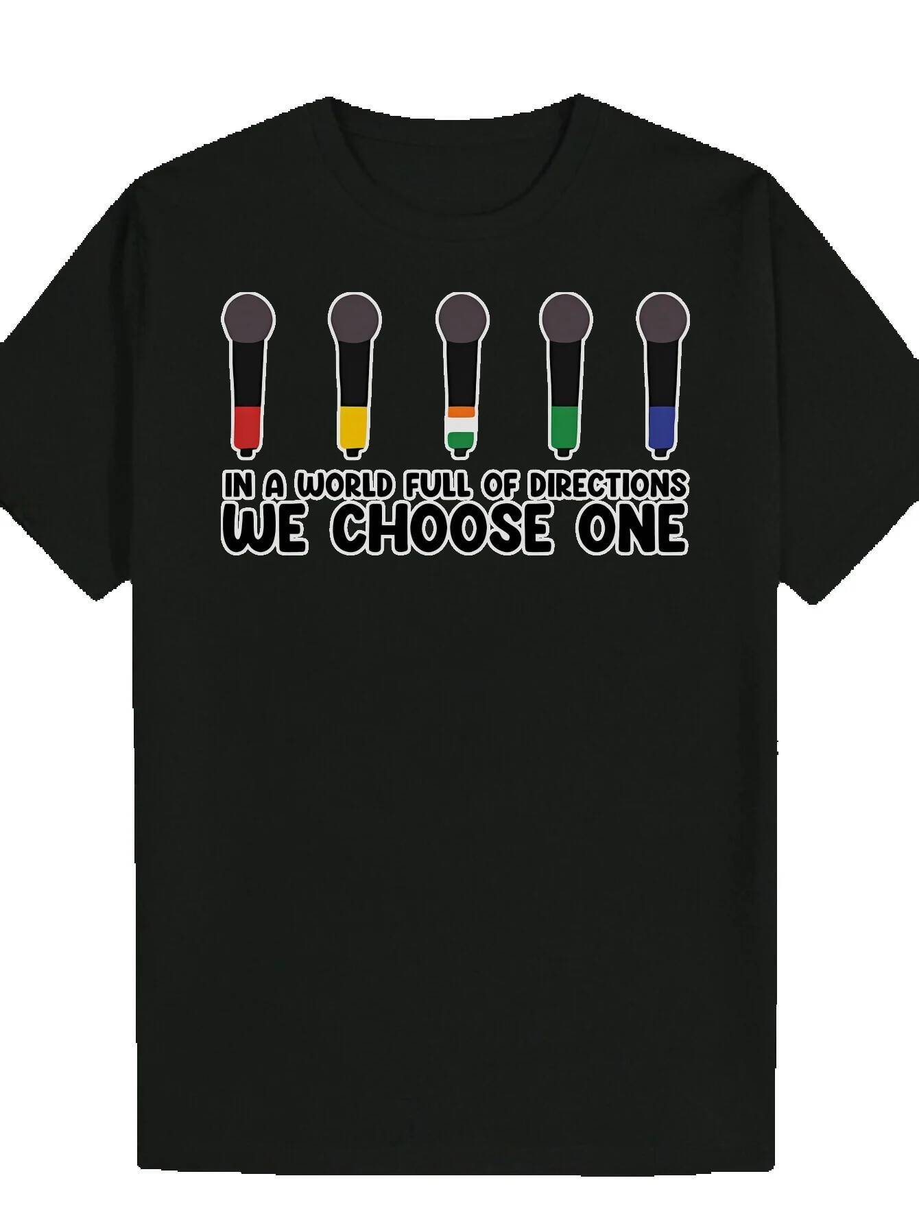 Men's Graphic Bold 'Choice' Design with Colorful Spoon 100% Polyester Casual Summer T-Shirt - Machine Washable Regular Fit Black Top