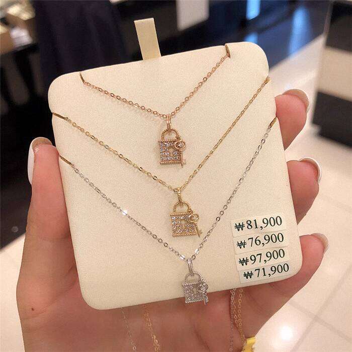 Korean Pure Sier Plated Rose Gold Key Necklace for Women Small Lock Double Pendant with Dia Clavicle Chain Elegant Trendy
