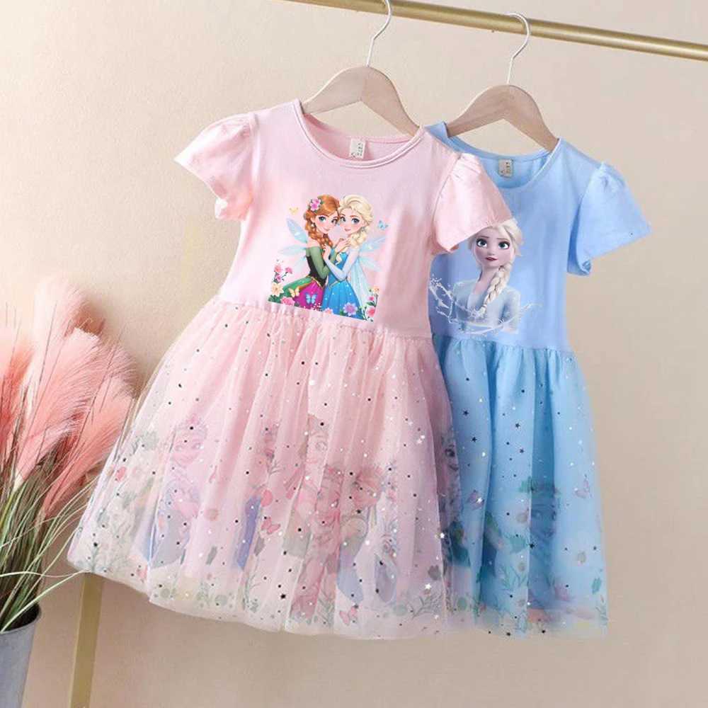 2025 Girls Dress Summer Kids Clothes Short Sleeve Children Frozen Elsa Princess Baby Girl Toddler Cute Birthday Party Dresses W250811