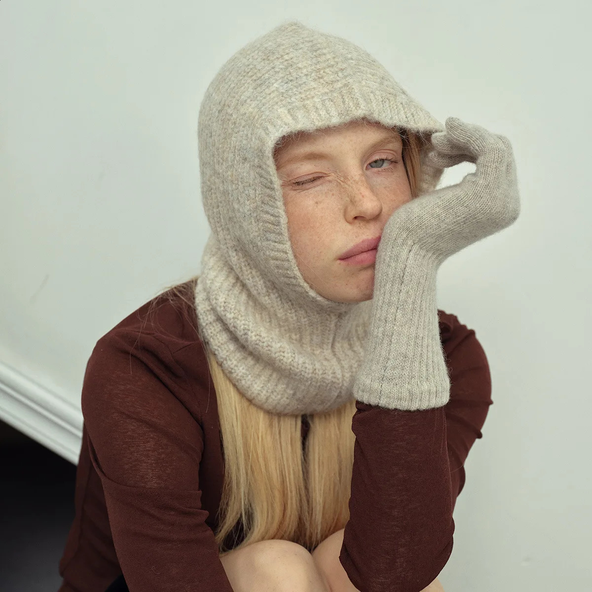 Cashmere Balaclava Hats with Alpaca Wool Beanie for Womens Autumn and Winter 250808