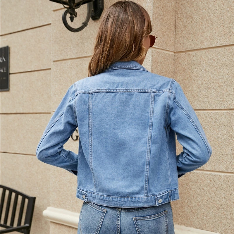 Fashion Vintage Jean Jackets 2025 Autumn Long Sleeve Casual Solid Cardigan Denim Coat Casual Pocket Outwear 250811