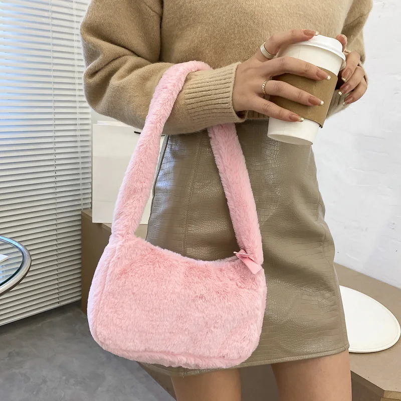 Simple n Women Soft Plush Hobos Shoulder Bags Winter Furry Ladies Clutch Purse Handbag Fashion Female Underarm Bag w250811