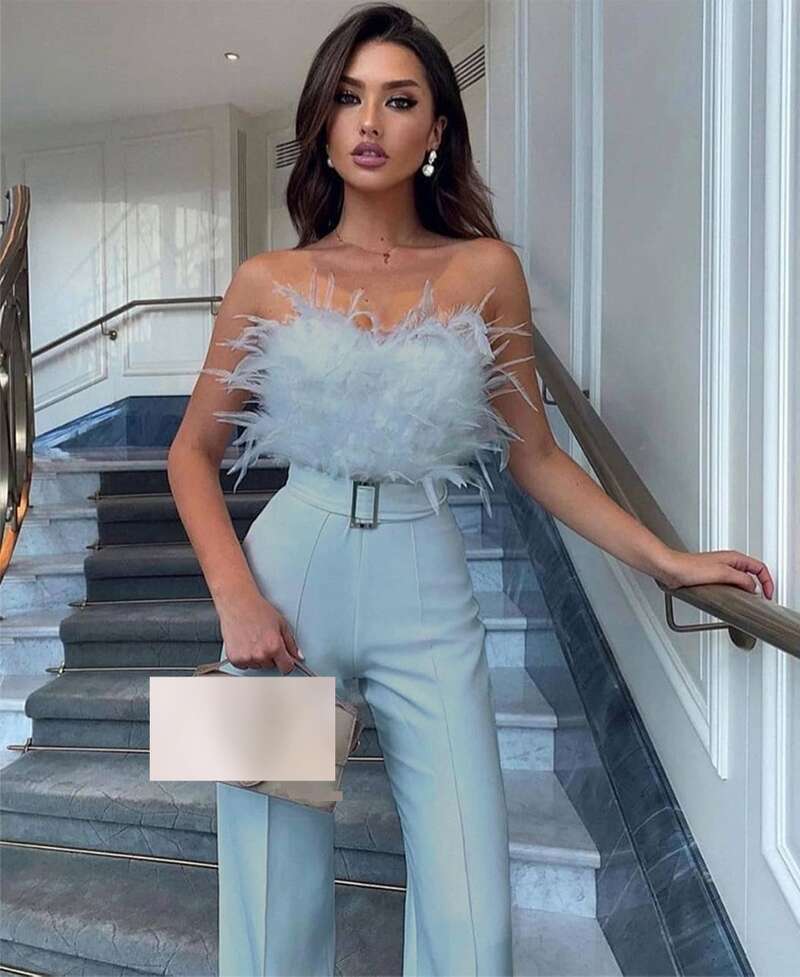 Women's Clothing Feather Tube Top Sexy Fashion Jumpsuit