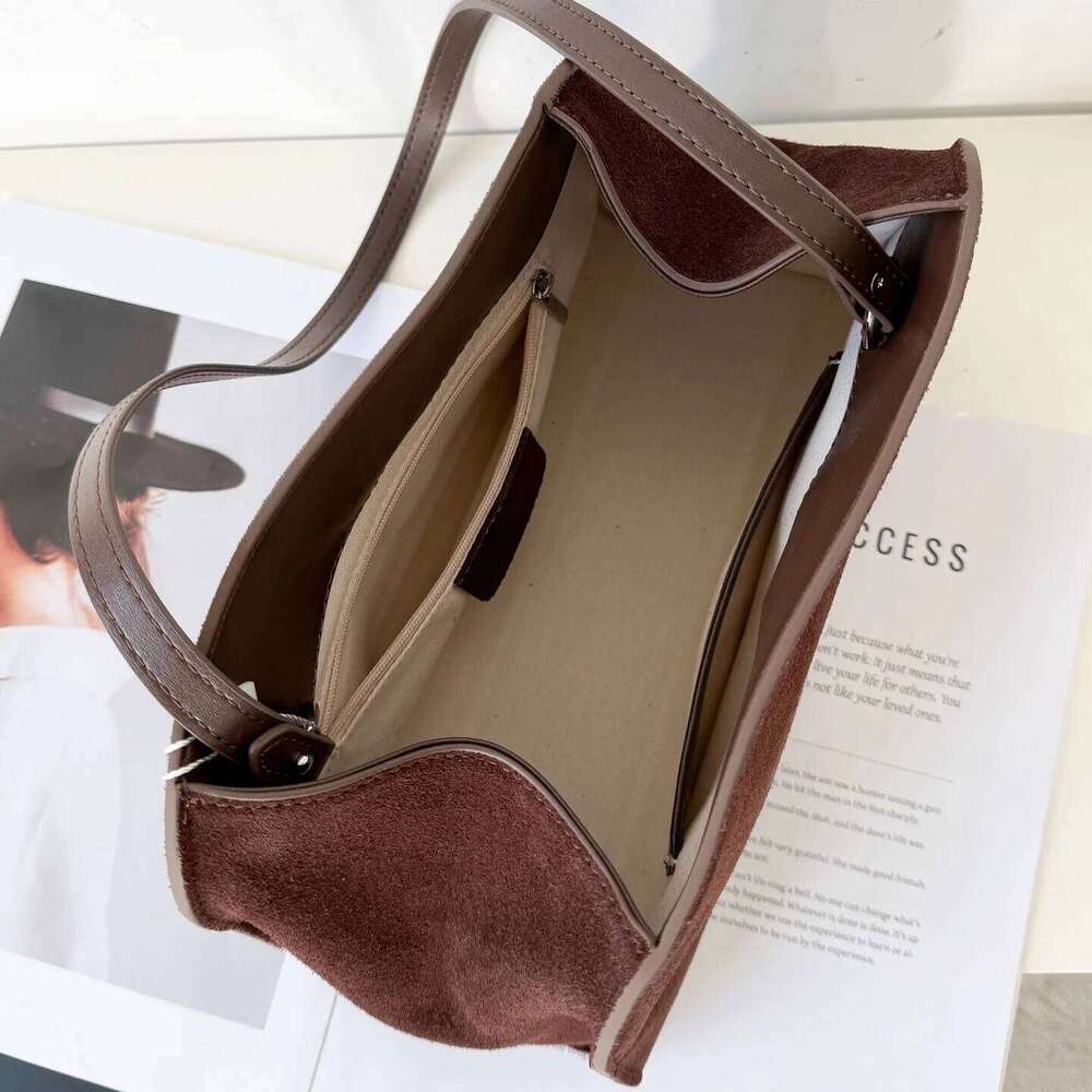 Women's Designer Brand Clip Tote Matte Suede Leather Geuine Grade Nubuckcowhide Female Armpit Shoulder Bag High-end New