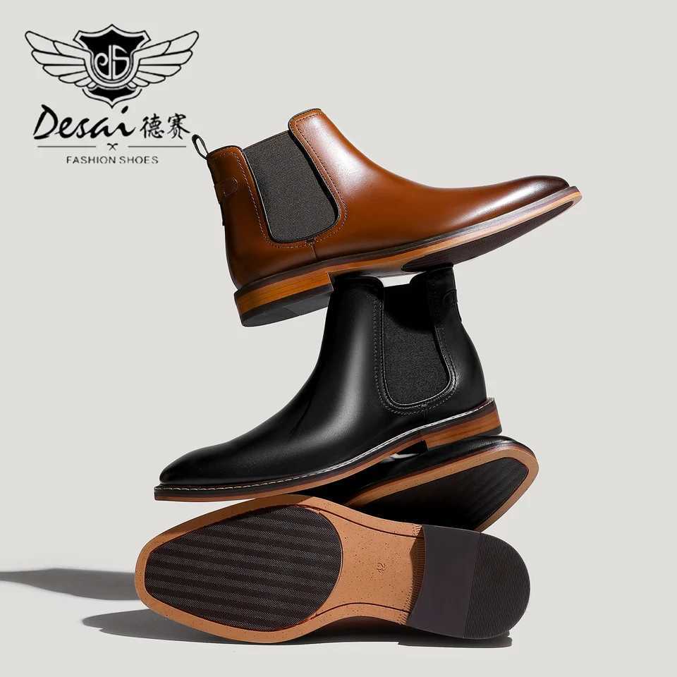 Desai Winter New Dress Chelsea Boots Genuine Leather Fleece Lined Formal Shoes Business Work Shoes Patent Leather Shoes Gifts W250811
